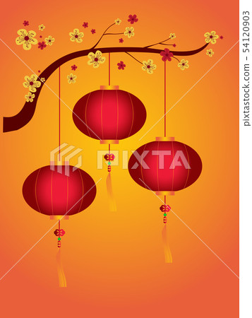 Lanterns and blossom flower, chinese style vector Lanterns and blossom flower, chinese style vector 54120903