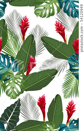 Seamless pattern tropical leaves with ginger Seamless pattern tropical leaves with ginger 54120949