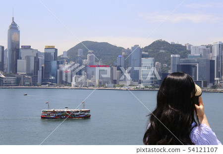 Hong Kong Island Skyscrapers and Star Ferry Viewed from the Ocean Terminal Observation Deck Hong Kong Island Skyscrapers and Star Ferry Viewed from the Ocean Terminal Observation Deck 54121107