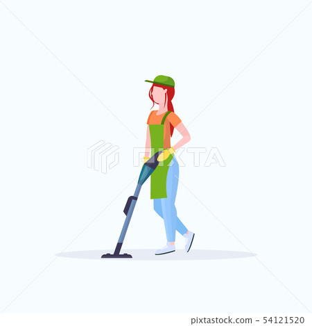 woman in apron using vacuum cleaner female... - Stock Illustration ...