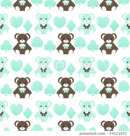 Playing card suit seamless pattern Mint green & teddy bear 2 Playing card suit seamless pattern Mint green & teddy bear 2 54121831