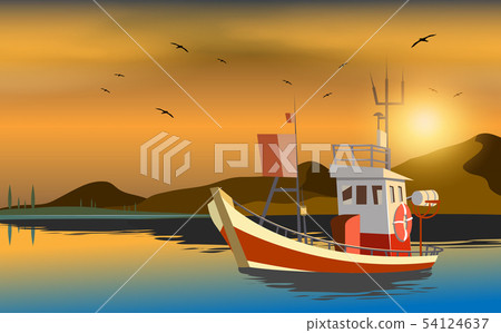 fishing boa at the ocean in sunset 54124637