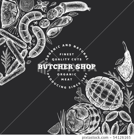 Vintage vector meat products design template. Hand 54126165