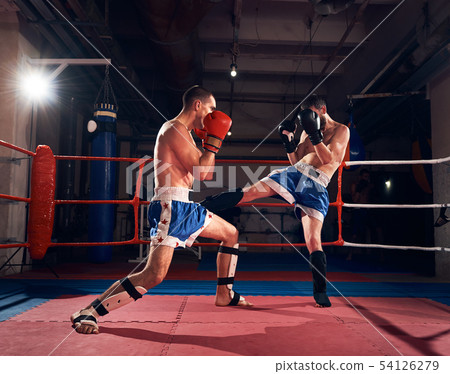 Boxers training kickboxing in the ring at the health club Boxers training kickboxing in the ring at the health club 54126279
