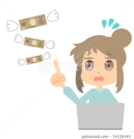 在互聯網購物上花了太多錢的婦女的例證 在互聯網購物上花了太多錢的婦女的例證 54126343