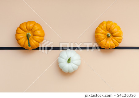 Fall background with small pumpkins Fall background with small pumpkins 54126356