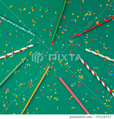 Christmas pattern cocktail straws green paper Christmas pattern cocktail straws green paper 54126357