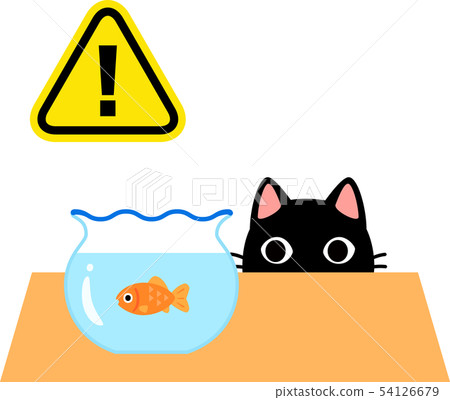 觀看金魚和危險標記的貓 54126679