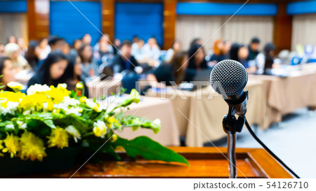 Microphone in the conference room blurred backgrou 54126710