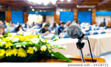 Microphone in the conference room blurred backgrou 54126712
