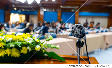 Microphone in the conference room blurred backgrou 54126714