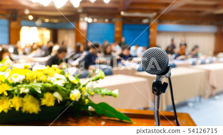 Microphone in the conference room blurred backgrou 54126715