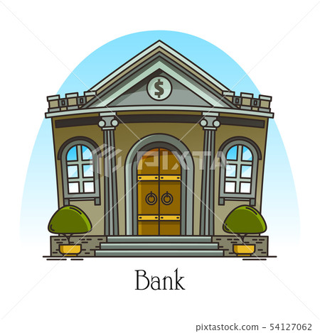 Cartoon bank building with columns. Banking 54127062