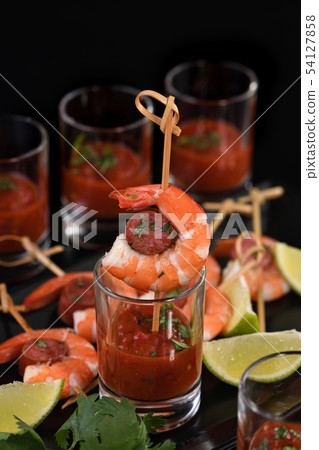 Appetizer shrimp with chorizo sausage Appetizer shrimp with chorizo sausage 54127858