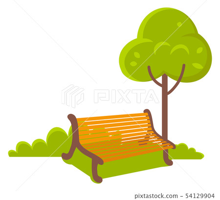 Bench in City Park, Green Trees and Grass Vector - Stock Illustration ...