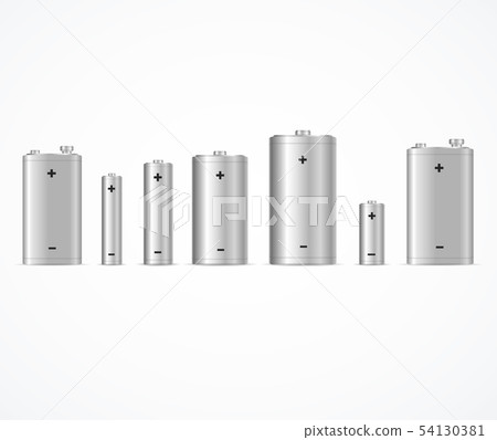 Realistic Detailed 3d Blank Alkaline Battery Template Mockup Set. Vector 54130381