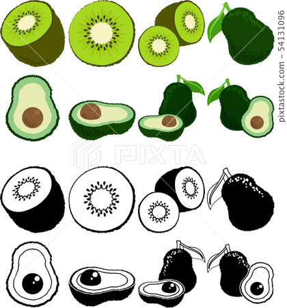Cute icons of kiwi and avocado 54131096