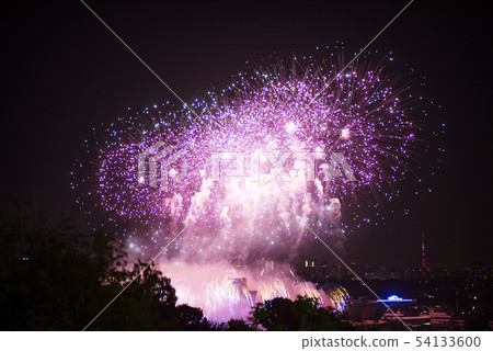 Salute in the night sky. Bright texture of festive 54133600