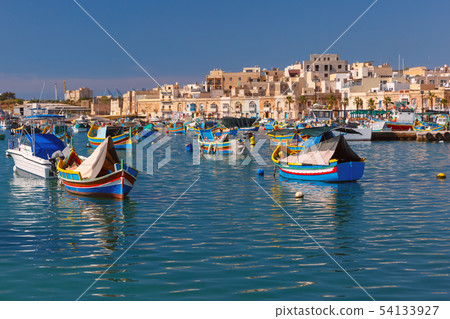 Taditional eyed boats Luzzu in Marsaxlokk, Malta Taditional eyed boats Luzzu in Marsaxlokk, Malta 54133927