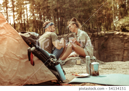 Delighted positive couple enjoying time in nature 54134151