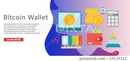 Bitcoin wallet secure worldwide payment vector web template. Money transfer flat illustration 54135212