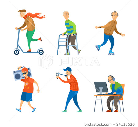 Pensioner Man Old Senior Person Having Fun Set Pensioner Man Old Senior Person Having Fun Set 54135526