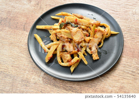 spicy stir fried bamboo shoot with crispy pork spicy stir fried bamboo shoot with crispy pork 54135640