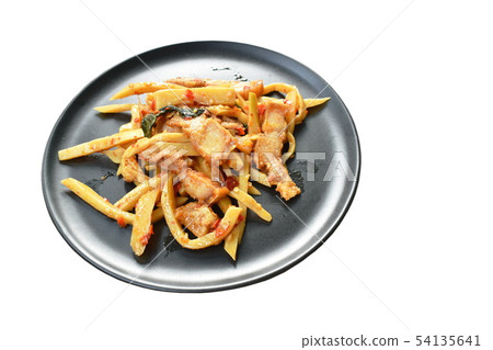 spicy stir fried bamboo shoot with crispy pork spicy stir fried bamboo shoot with crispy pork 54135641