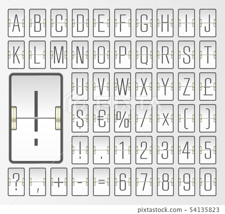 Narrow airport flip scoreboard alphabet font to display flight destination, arrival. Vector 54135823
