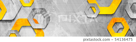 Tech hexagons on abstract grunge corporate banner 54136475