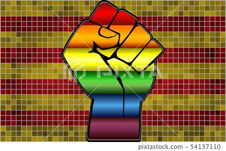 Shiny LGBT Protest Fist on a Catalonia Flag 54137110