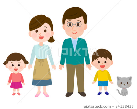 Smiling family and pet cat illustration 54138435