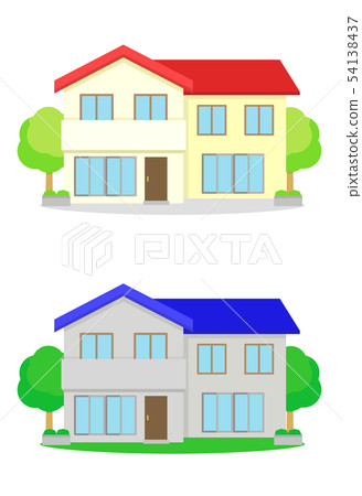 Double-storeyed house different colors illustration 54138437