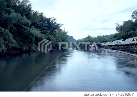 Many wooden house floating on the river 54139267