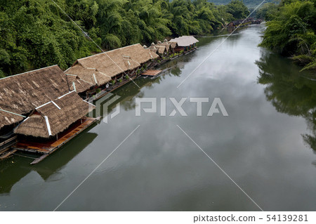 Many wooden house floating on the river 54139281