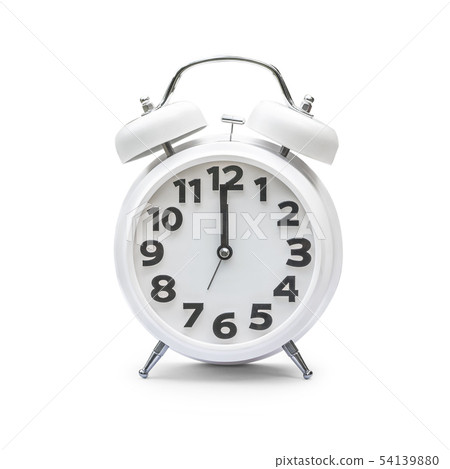 White alarm clock at 12.00 twelve o'clock, noon  54139880