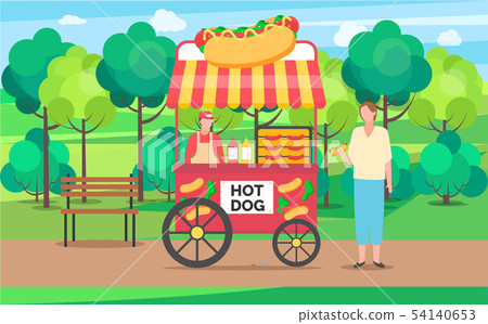 Hot Dog Trailer, Seller Talking to Client Park Hot Dog Trailer, Seller Talking to Client Park 54140653