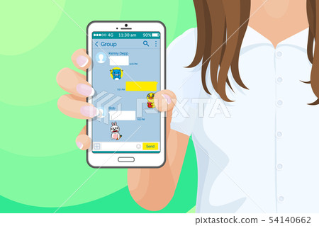Smartphone with kakao talk Messenger in Girls Hand Smartphone with kakao talk Messenger in Girls Hand 54140662