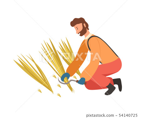 Agricultural Worker Cutting Straw by Scythe Vector Agricultural Worker Cutting Straw by Scythe Vector 54140725