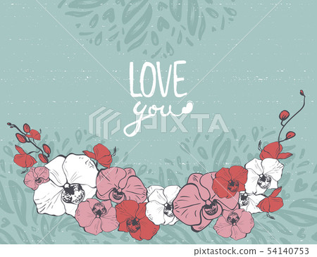 floral spring summer card template. wreath border frame decorated with exotic pink purple orchid floral spring summer card template. wreath border frame decorated with exotic pink purple orchid 54140753