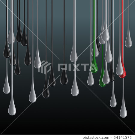 3D multicolor glossy paint drop blobs on black background 54141575