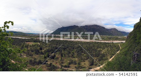 Aerial view the Piave river valley with the 54142591