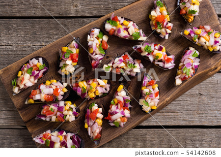 Traditional  Peruvian food background with mussels 54142608