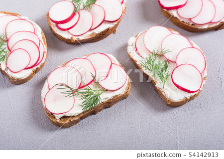 Healthy vegetable toasts sandwith with radish and Healthy vegetable toasts sandwith with radish and 54142913