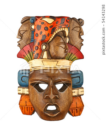 Wood carved painted Indian mask isolated white 54143298