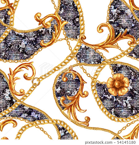 Golden baroque chain glamour snake skin seamless Golden baroque chain glamour snake skin seamless 54145180
