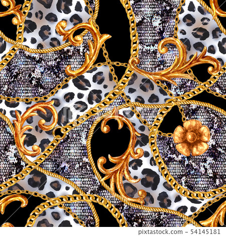 Golden baroque chain glamour leopard seamless Golden baroque chain glamour leopard seamless 54145181