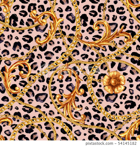Golden baroque chain glamour leopard seamless Golden baroque chain glamour leopard seamless 54145182