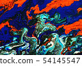 Liquid marbling paint background in orange. blue and turquoise colors. 54145547