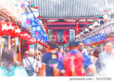 [Watercolor style] Senso Temple Nakamise Pass over Kaminarimon 54145566
